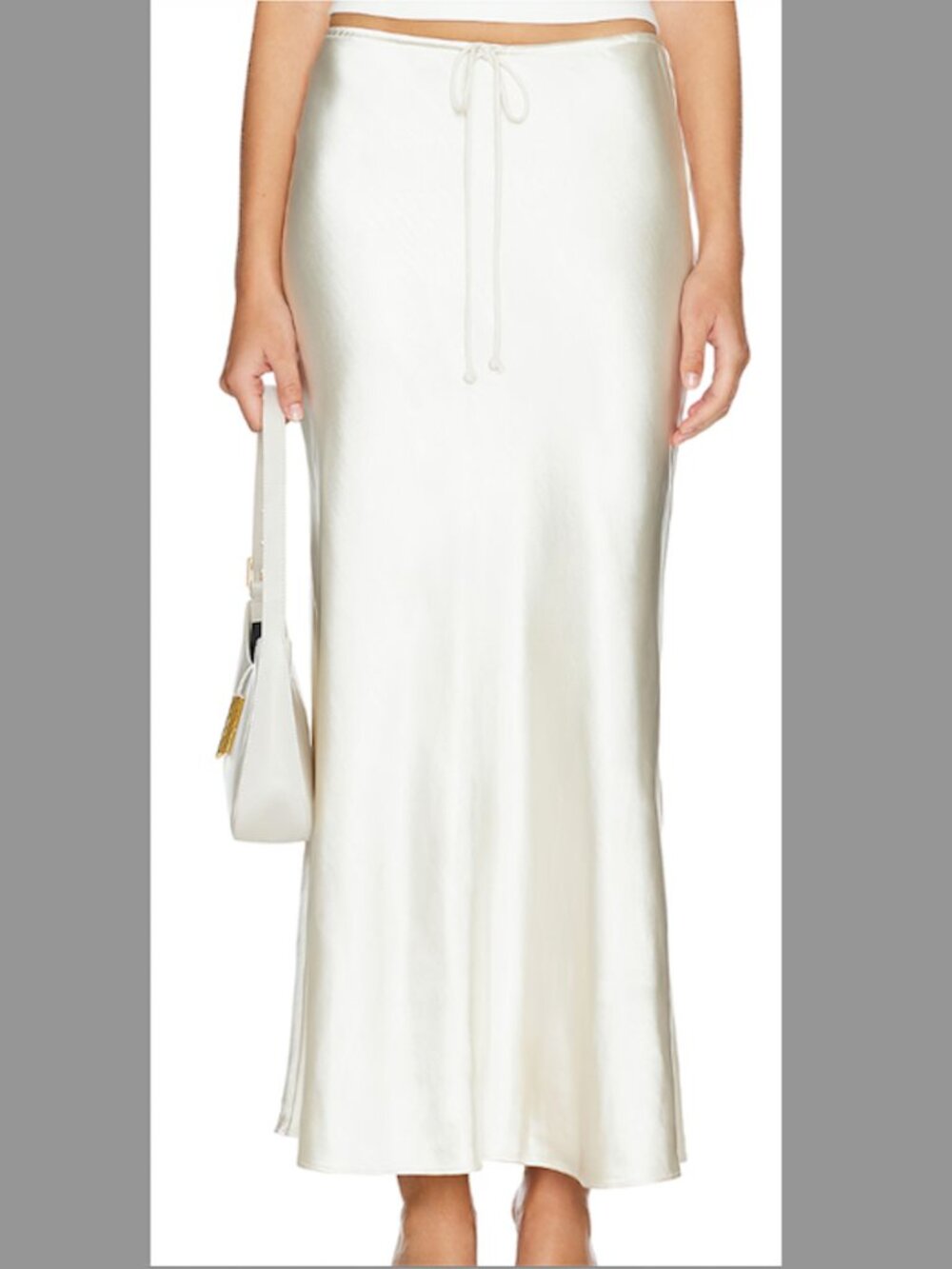 L'Academie Etienne Satin Midi Skirt | Ivory | Drawstring Waist | Sz S